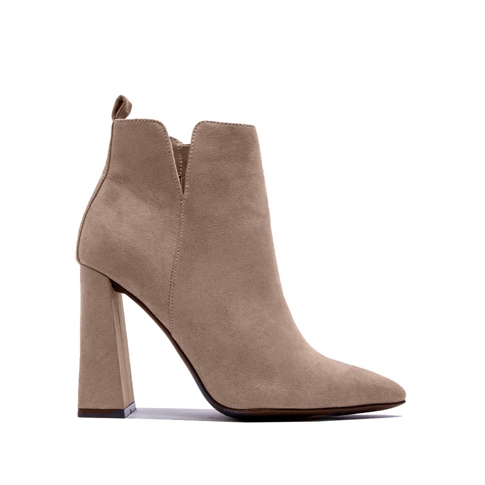Qupid Suede Pyramid Heel Ankle Booties - Picture 1 of 7